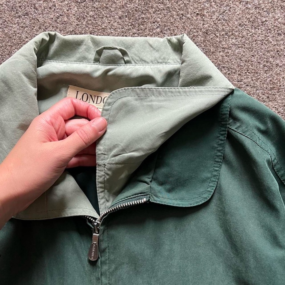 Vintage London Fog Microsuede Green Zip Up Bomber Jacket Colorblock Collar Men M - Picture 5 of 14